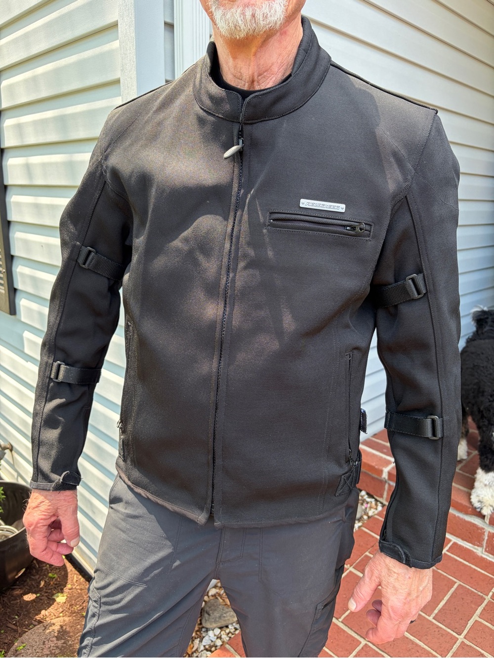 Men's Black Performance nylon Motorcycle Riding Jacket by Fieldsheer with pads.